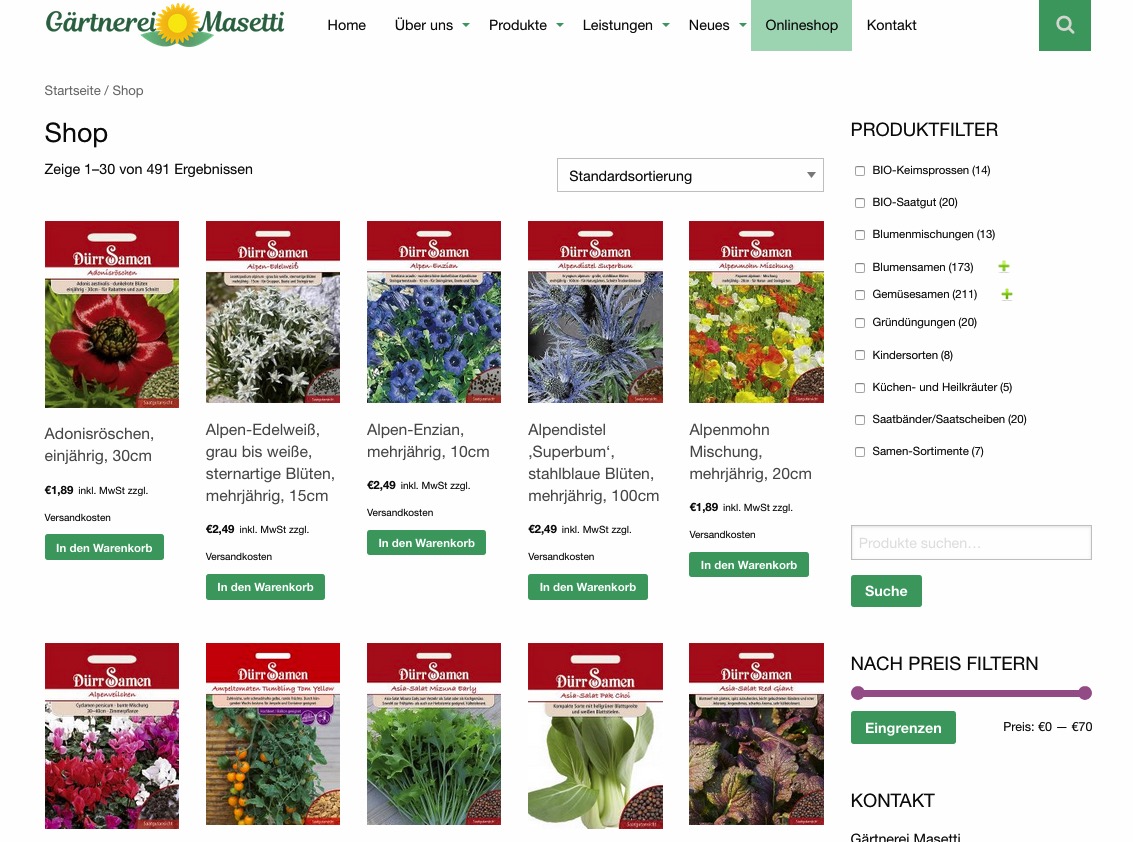 Kleinermann Webdesign Wordpress Onlineshop - Gärtnerei Masetti